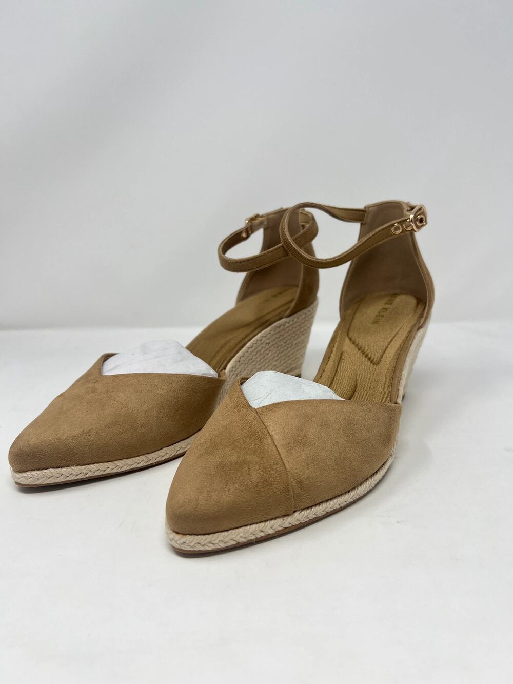 Anne Klein Women's 9M Wilmott Pointed Toe Ankle Strap Suede Wedges
